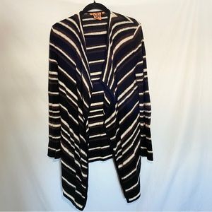 Tory Burch Striped Waterfall Open Linen Blend Cardigan M